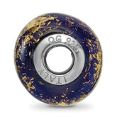 Sterling Silver 925 Dark Blue Ceramic Bead with Gold Foil Accent